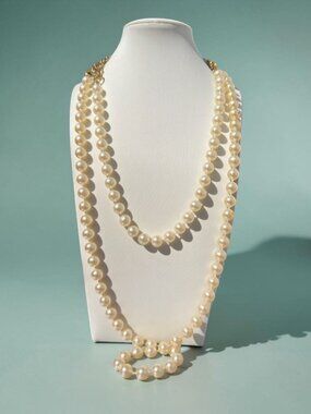 Vintage Double Strand Pearl Necklace Long Ivory Beaded No Clasp